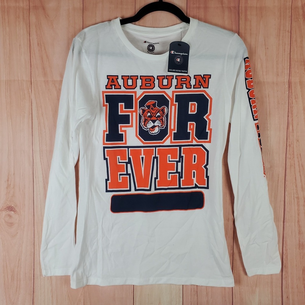 Champion Auburn Tigers Football Team Shirt Womens Medium White Cotton Graphic